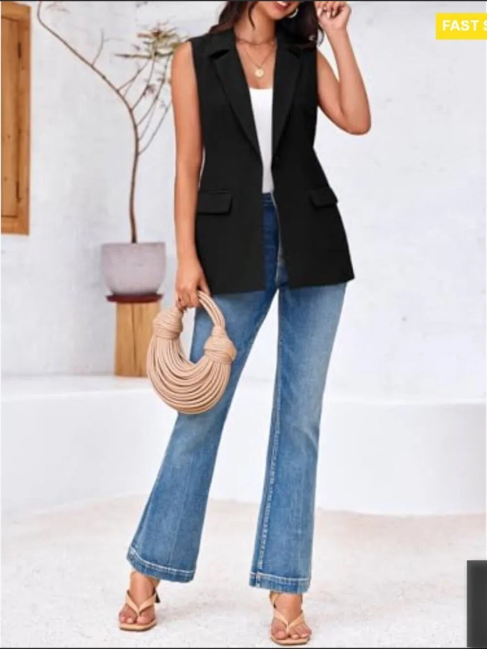Sleeveless Blazer Vest Casual Open Front Single Button Lightweight Summer Jacket_3